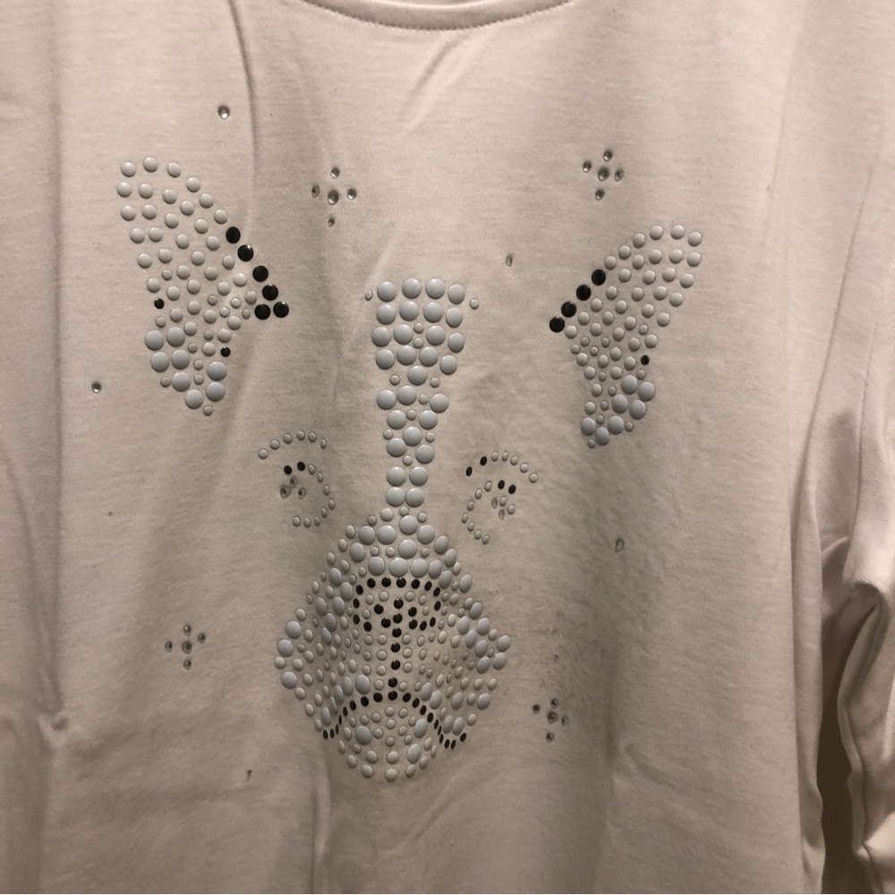French Buldog Cotton/Poly White 3/4 Sleeve Top